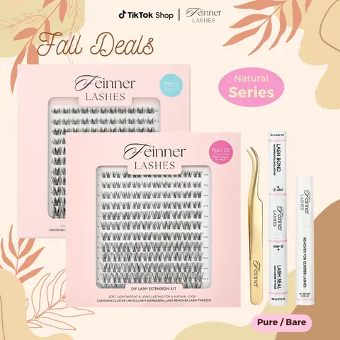 feinner DIY Lash Extension Kit Natural Lightweight Individual Eyelash Clusters Beginner-Friendly, Waterproof for Everyday Look. Includes Lash Bond & Seal, Remover, Tweezer. Pure & Bare Collections Black & Brown False Lashes.,familyfun