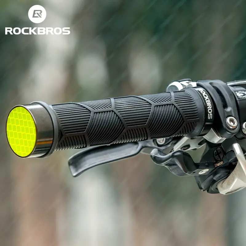 ROCKBROS Bike Grips, Bike Handle Grips, Double Lock-on High Gloss Reflector Bike Handlebar Grips Suit for BMX, MTB, Mountain, Folding Bike with 22mm Diameter