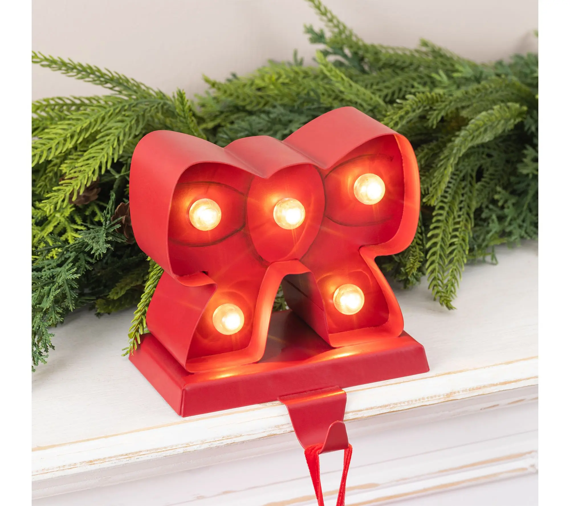 Glitzhome 5.25"H Marquee LED Bow Christmas Stocking Holder