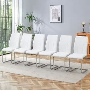 MUUOKY Set of 6 Modern White Dining Chairs, PU Leather High Backrest with Durable Metal Legs, Ideal for Kitchens, Restaurants, and Living Rooms Design Luxury Minimal