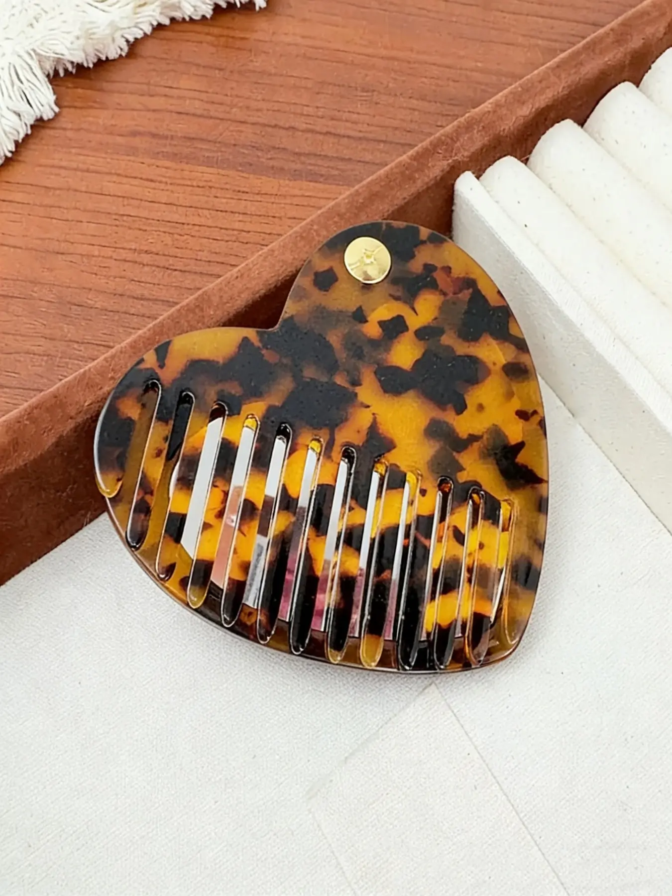 Portable Acetate Heart Mirror Comb Set, Anti-Static Wide Tooth Hair Brush, Sliding Cover Design, Ideal for Daily Use and Travel, Hair Care Comb, Grooming Comb