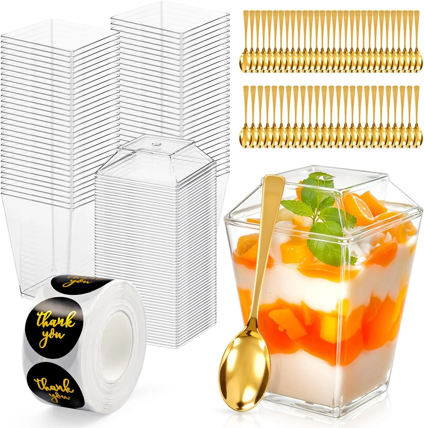 165 Pcs 5oz Clear Plastic Dessert Cups with Lids & Spoons – BPA-Free Mini Parfait & Pudding Cups, Disposable or Reusable Appetizer Containers