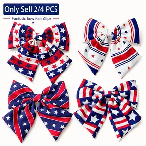 2/4 PCS 4th of July Star Striped Bow Hair Clips for Women, USA Flag Hair Clip, Patriotic Red White Blue Star Stripe with Alligator Clips, Independence Day Hair, Non-Slip Hair Accessories for Braids Ponytail Half Up Hairstyle