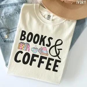 Comfort Colors 'Books & Coffee' Shirt: Book Lover Tee