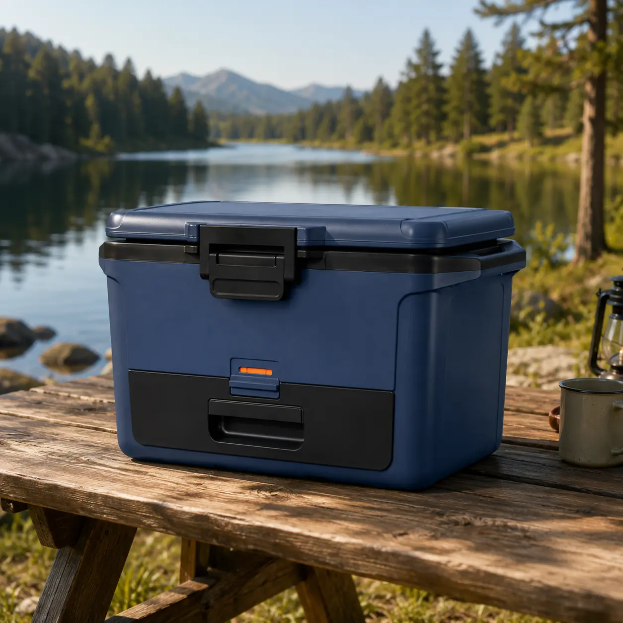 Ninja FrostVault 50qt Hard Cooler with Dry Zone | Integrated Fridge-Temp Dry Storage Drawer | Premium Heavy-Duty Insulated Cooler | Keeps Ice Cold for Days | Luminous Blue