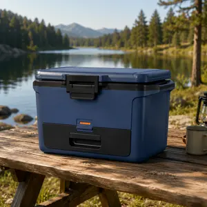 Ninja FrostVault 50qt Hard Cooler with Dry Zone | Integrated Fridge-Temp Dry Storage Drawer | Premium Heavy-Duty Insulated Cooler | Keeps Ice Cold for Days | Luminous Blue