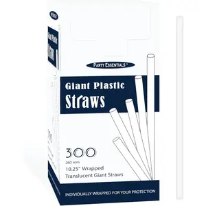 Disposable Plastic Drinking Straws 10.25" Giant 300 Count Individually Wrapped Clear