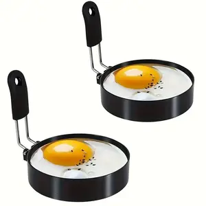 2 COTEY 3.5in Egg Rings Non‑Stick Round Molds with Silicone Handles for Fried Eggs & English Muffins Breakfast Cooking Kitchenware
