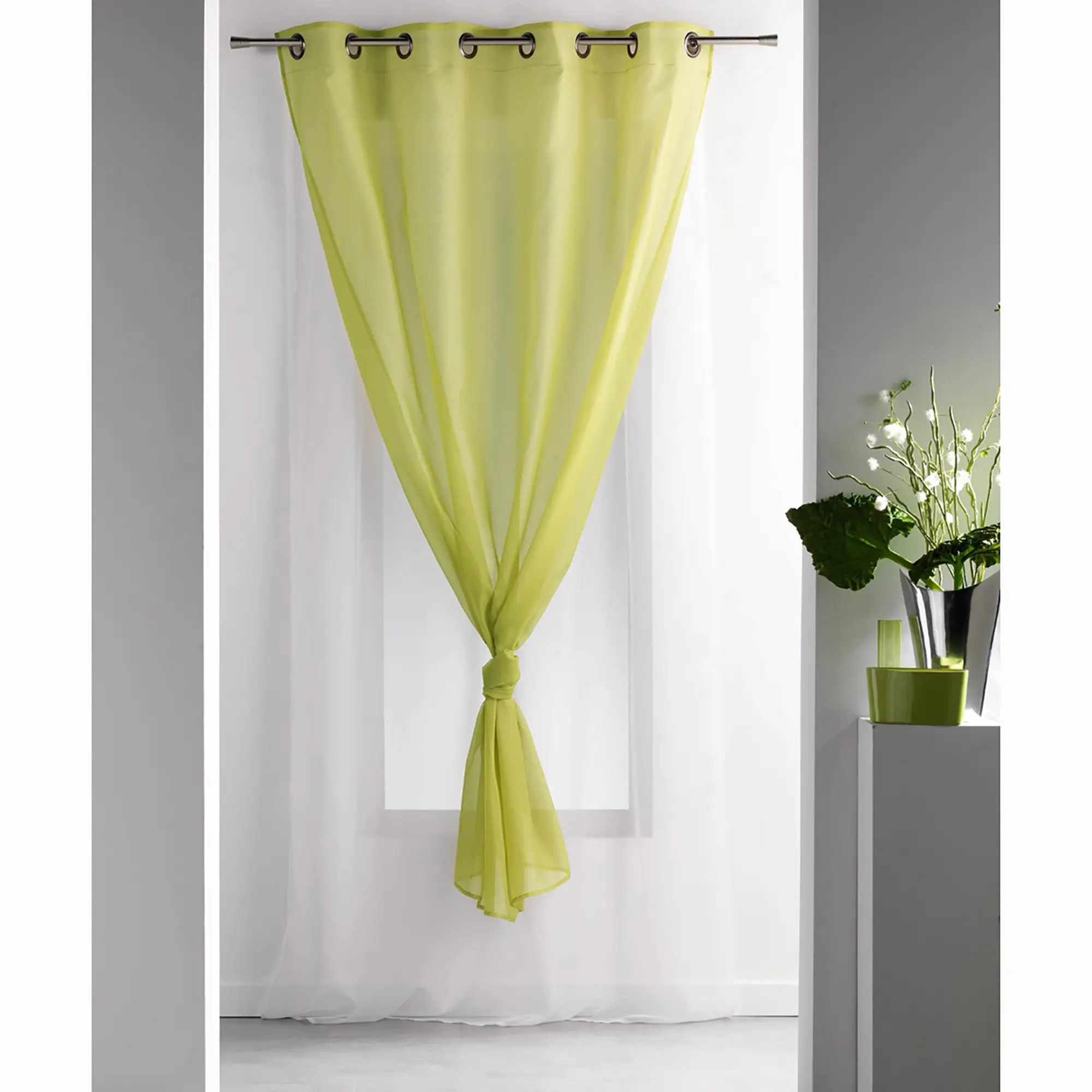 Double Layer Sheer Voile Curtain Panel - Fresh Lime Green and White, Light-Filtering Drapes, 95x55 inches