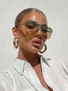 Fashion Gradient Color Lens Sunglasses, Trendy Half-Rimless Unisex Eyewear, Casual Copper Frame, All Seasons Wear, No Ca Prop 65