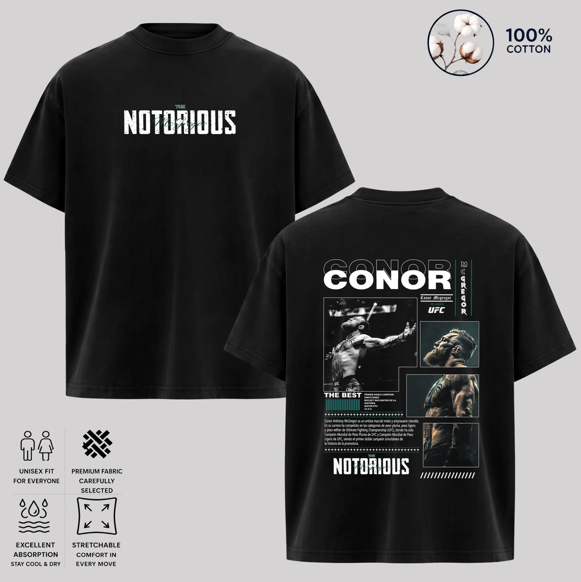 Conor McGregor "The Notorious" Vintage MMA Graphic T-Shirt, UFC Fighter Tee, Unisex Heavy Cotton Shirt, Fight Night Apparel, Gift for Combat Sports Fans