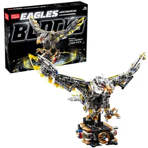 1168 PCS Mechanical Eagle Building Block Set with LED Light, Movable Linkage Gears, Display Stand - Animals Building Blocks Toy for Adults, Teens