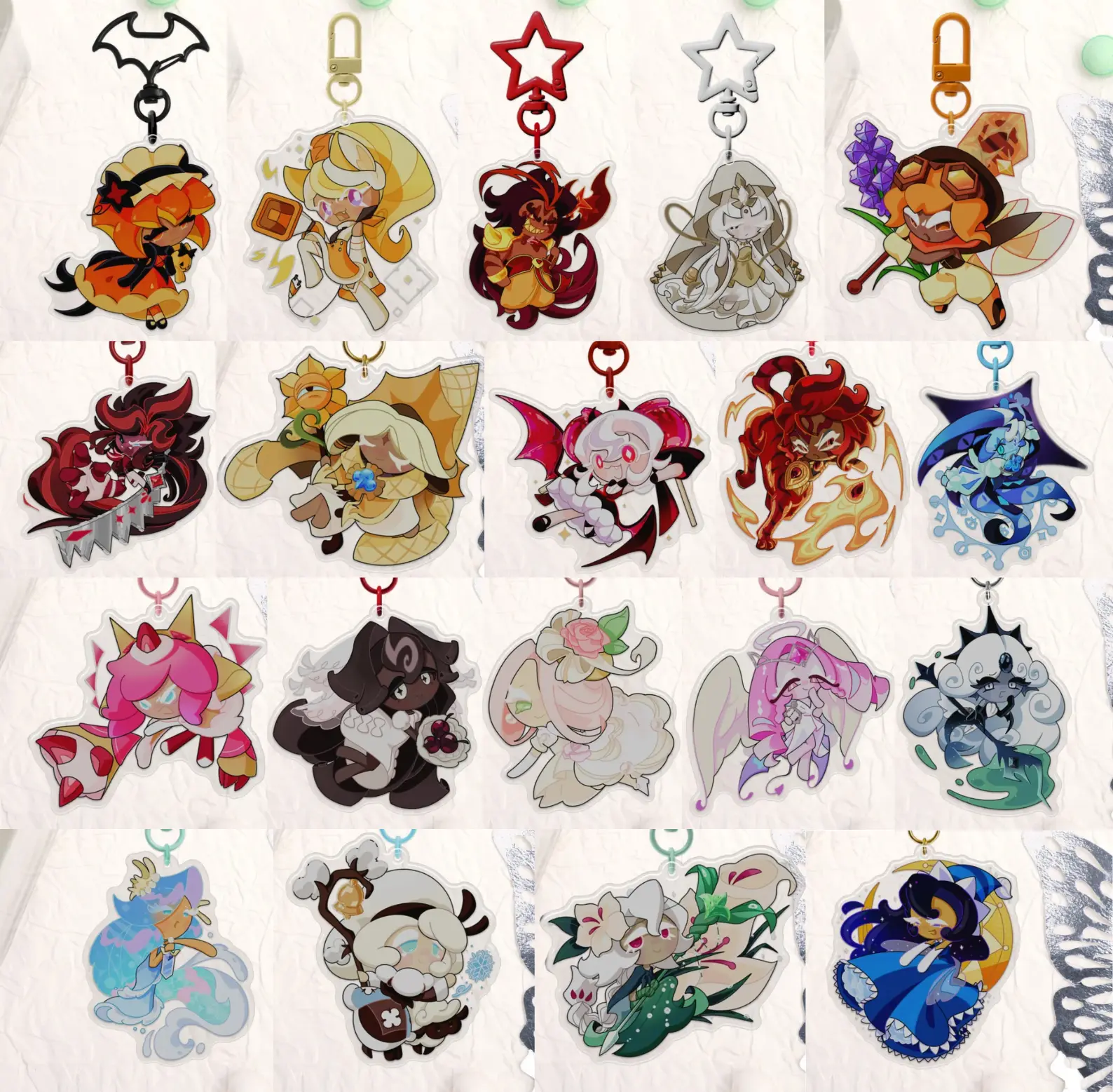Cookie Run Kingdom Keychain - CRK Burning Spice, Mystic Flour, Amber Sugar, Banana Roti, White Lily, Pumpkin Pie... Acrylic Charms - Cute Accessory, Fun Charm For Backpack Or Purse | High Quality and Customer Favorite Items