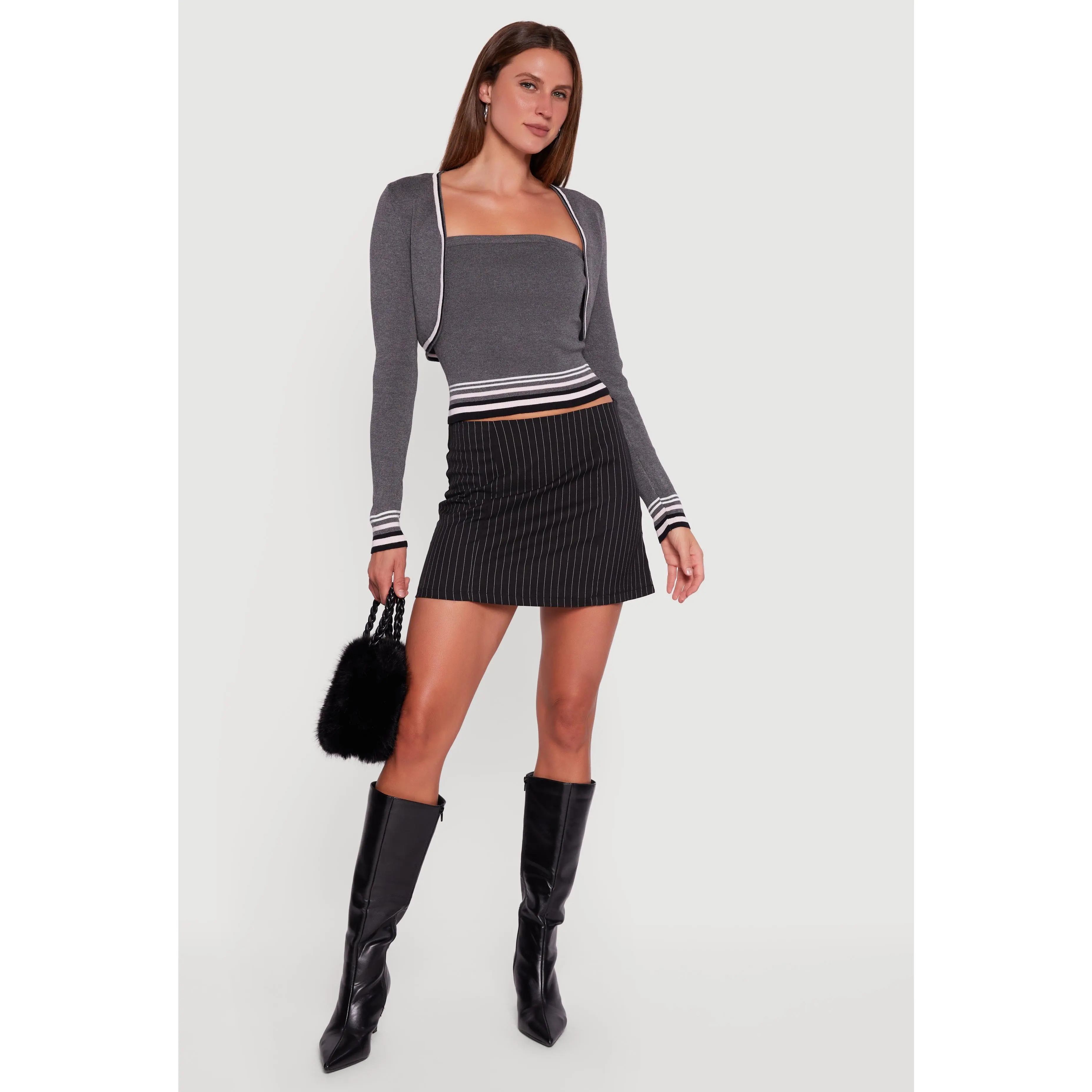 Contrast Trim Bolero Cardigan and Sweater Tube Top