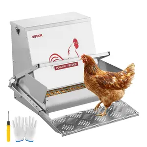VEVOR Automatic Chicken Feeder, 40 lbs Capacity, Rainproof Treadle Poultry Feeder with Lockable Lid, No Waste, Galvanized Steel Construction, Outdoor Use, for Chicken, Bantams, Poultry, Pheasants