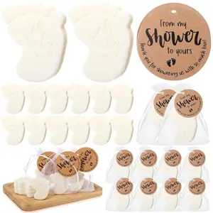 25 Sets Baby Shower Soap Favors for Guests Girl Boy Mini Footprint Handmade Scented Soaps with Thank You Tags and Organza Bags for Shower Gender Reveal Party Favors(White,Oh Baby)