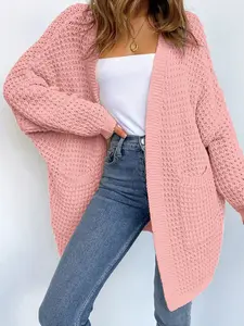 Cardigan Sweater for Women Long Sleeve Button Y2K Chunky Knit Sweater Fall Casual Open Front Outwear Knitwear Coat in Soft Pink