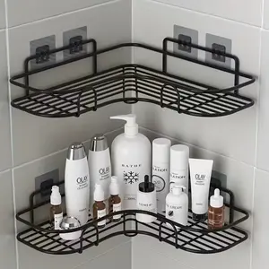 Wall-Mounted Shower Organizer Without Drilling, Metal Rack with Multiple Compartments, Modern Design for Home or Hotel Use