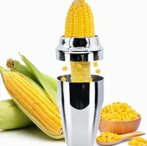 Corn Stripper Peeler & Cutter with Cup, 304 Stainless Steel Cob Thresher, Off-Cob Kernel Remover & Slicer with Serrated Blade for Home & Kitchen