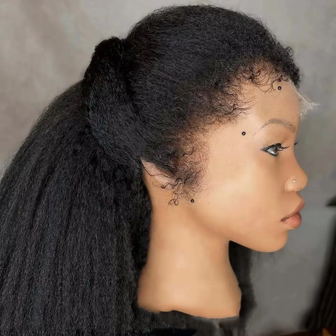 CORIIANA Yaki Kinky Straight Wigs With 4C Edges 13x6 HD Lace Frontal Wig Brazilian Human Hair Lace Front Wigs For Women Baby Hair Pre Plucked 200 Density