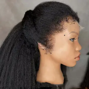 Yaki Kinky Straight Wig With 4C Edges Lace Front Human Hair Wig Brazilian 13x6 HD Lace Frontal Wigs For Women Baby Hair Pre Plucked 200% Density