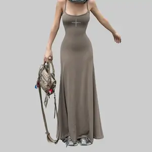 Cross Diamond Cami Maxi Dress Women's 2025 Summer New  Adjustable Strap Casual Elegant Summer Outfit Bodycon Slim Long Dresses for Girls Party Club Dating Dress