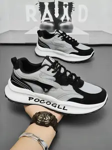 Men's Breathable Anti-Odor Sporty Casual Shoes, Lightweight Athletic Sneakers, Versatile Mesh Design, Height Increasing Retro Style, Trendy Dad Sneakers