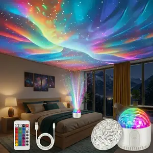 LED Aurora Lights Projection Lamp, 2-in-1 Northern Lights & Ocean Wave Projector with Adjustable Remote Control, 16 Dynamic Effects USB Rechargeable Ambient Light Projector, 4 Lighting Modes & 5 Brightness Levels, Perfect for Bedroom Party Home Decor