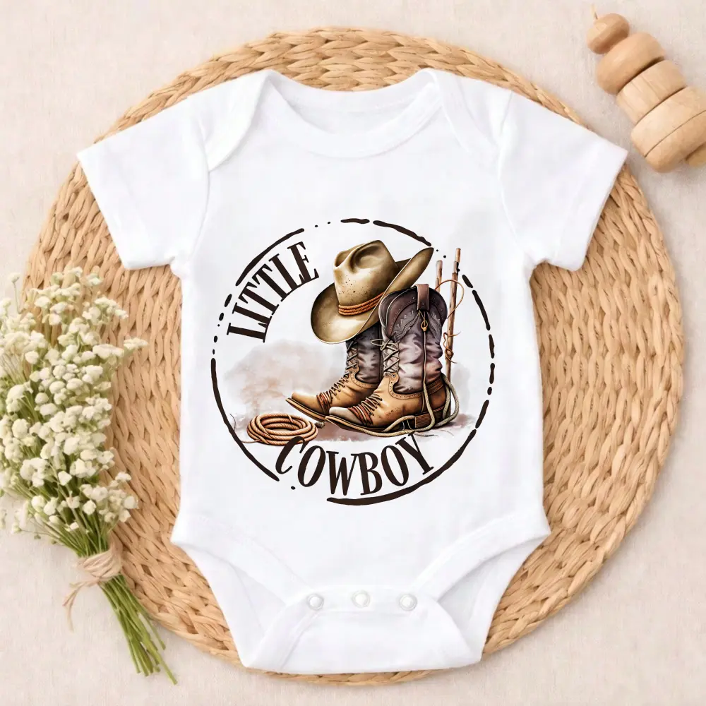 Premium Cotton Baby Bodysuit Little Cowboy Hat Boots Print 100% Pure Cotton Non-Irritating Snap Closure Breathable Stretchy Great For Sleep & Play Newborn Outfits Newborn Onesies