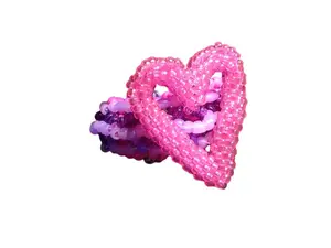 Pink Purple 3d Kandi Cage Cuff with Clear Pink Beaded Heart Ready for Valentines Day