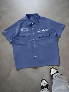 Men's Letter Print Short Sleeve Shirt, Casual Pocket Design Shirt, Regular Fit Casual Comfy Top for Summer, Men's Clothes for Daily Wear, Tropical, Casual Button Shirt, Casual Collared Shirt