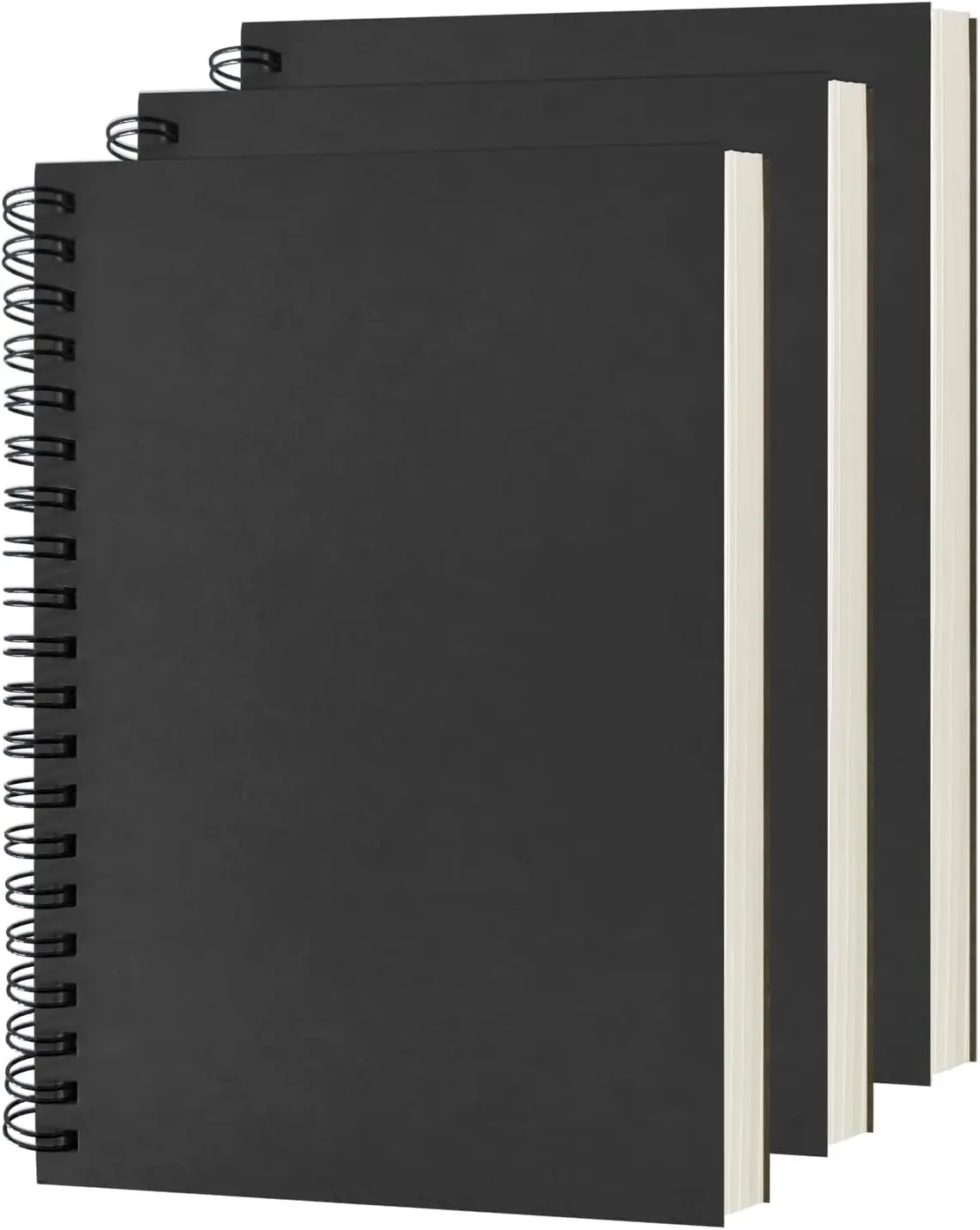 Blank Spiral Notebook, 3-Pack, Soft Cover, Sketch Book, 100 Pages / 50 Sheets, 7.5 inch x 5.1 inch, 100GSM, (Black) journal