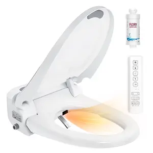 Electric Heated Bidet Toilet Seat with Warm Water Wash, Warm Air Dryer, Water Filter Night Light, Toilet Seat with Bidet Requires Outlet - Elongated