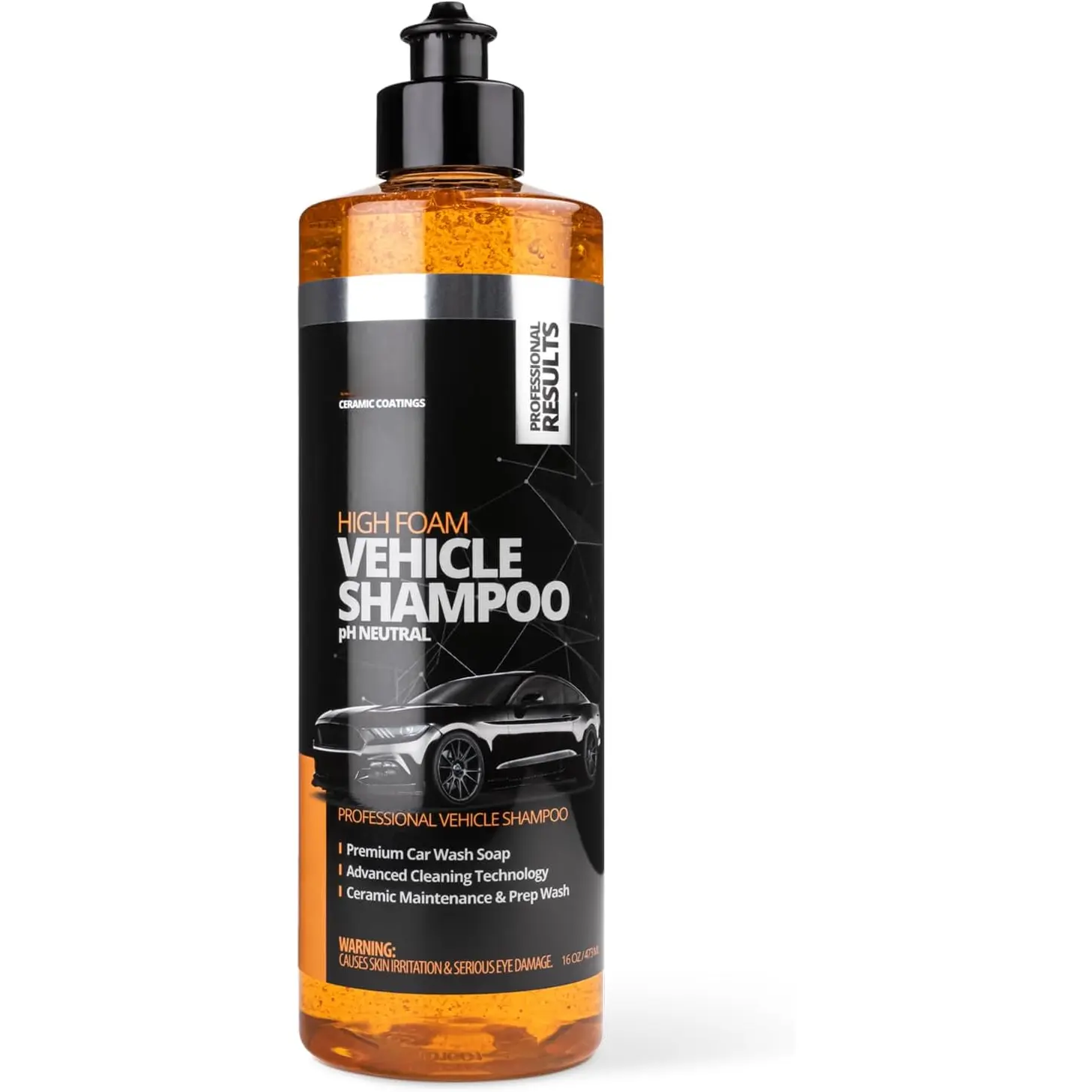 High Foam Citrus Vehicle Shampoo (16 oz) - pH Neutral, Ceramic Safe Wash Soap, Maximizes Suds, Rapid Rinse, Streak-Free Shine, Prep & Clean for Ceramic Coating, Foam Cannon, Car Washer with Manufacturer Warranty, Hint Of Citrus
