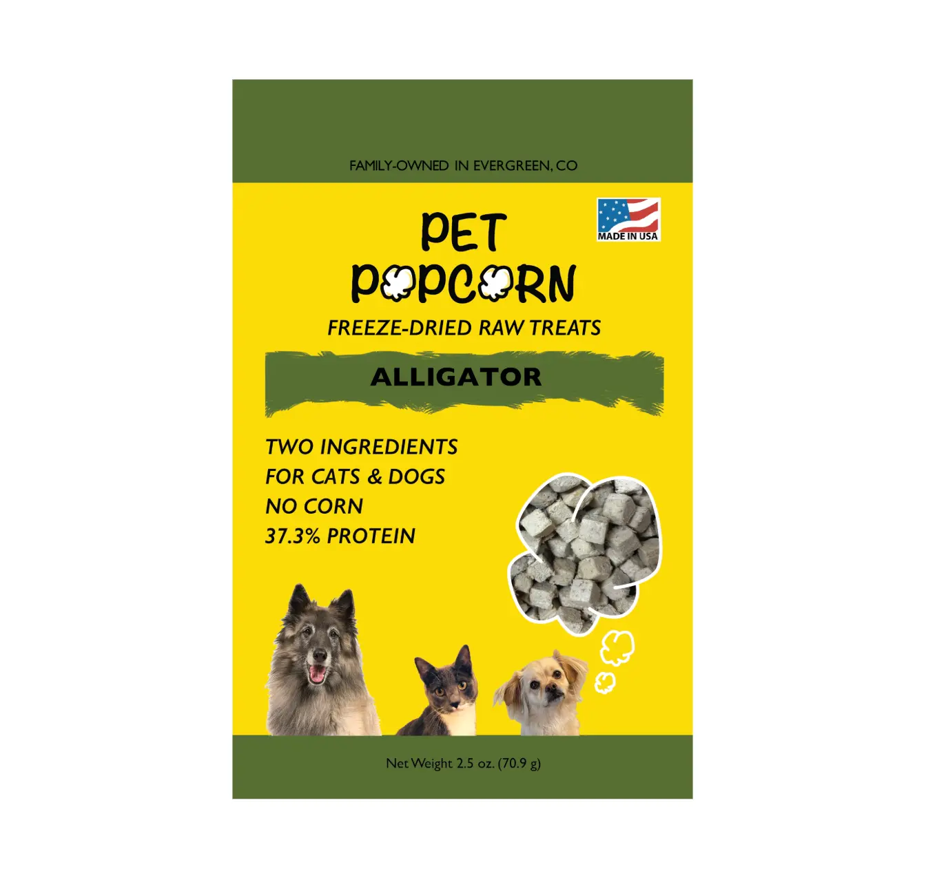Pet Popcorn Alligator Freeze-Dried Raw Treats for Dogs & Cats