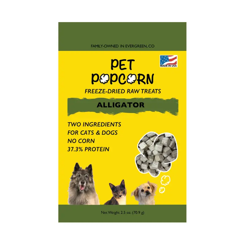 Pet Popcorn Alligator Freeze-Dried Raw Treats for Dogs & Cats