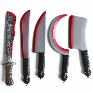 Halloween simulation plastic knife blood sharp knife decorative toy blood kitchen knife tricky prop scimitar sickle