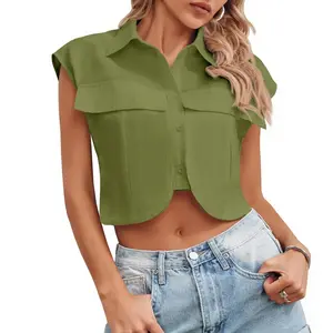 Tankaneo Womens Button Down Shirts Cute Summer Cap Sleeve Crop Tops Blouse Tankaneo Womens Button Down Shirts Cute Summer Cap Sleeve Crop Tops Blouse