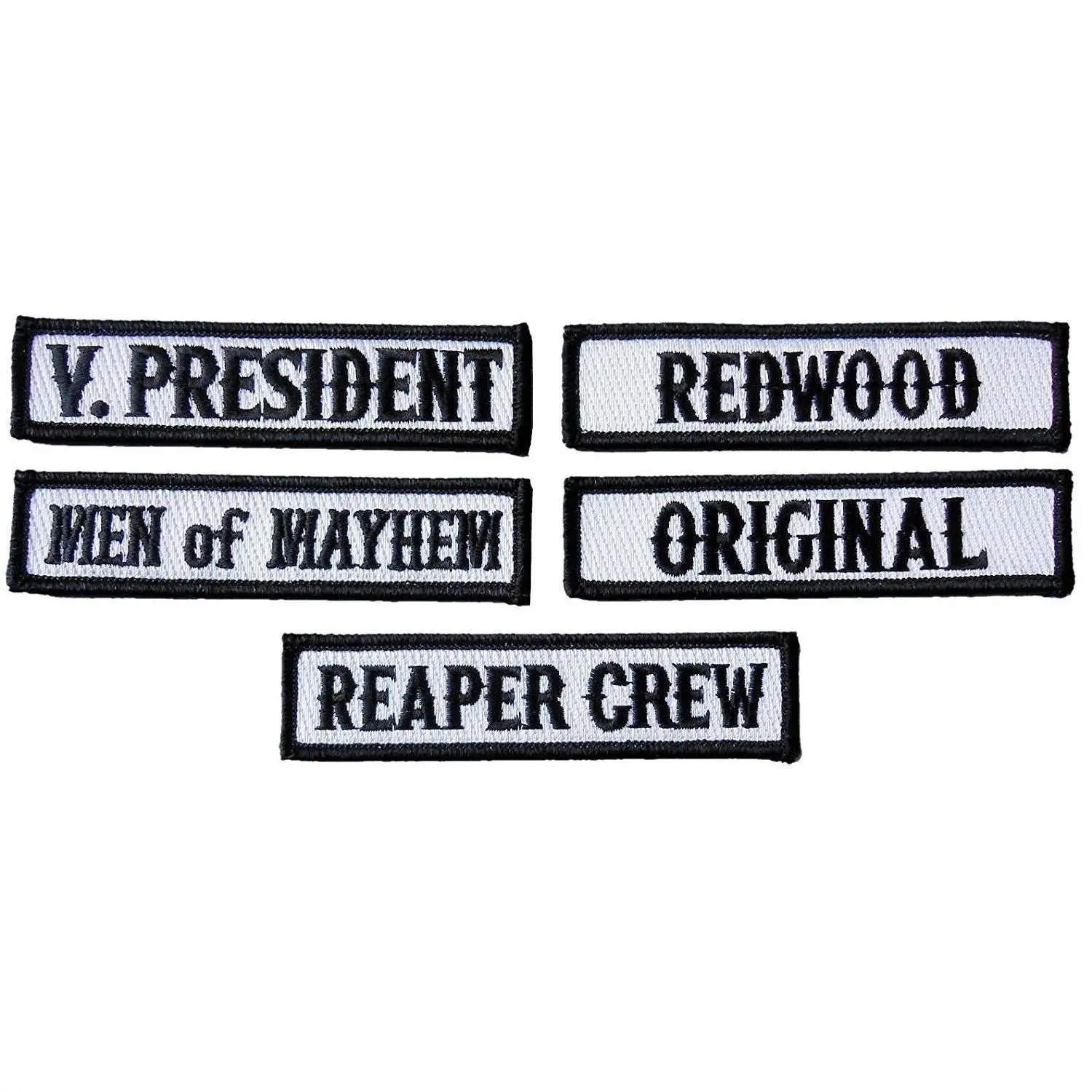 Officer Title Rank Vest Patches VP MC Biker Club Patch Set (5pc-Iron On)