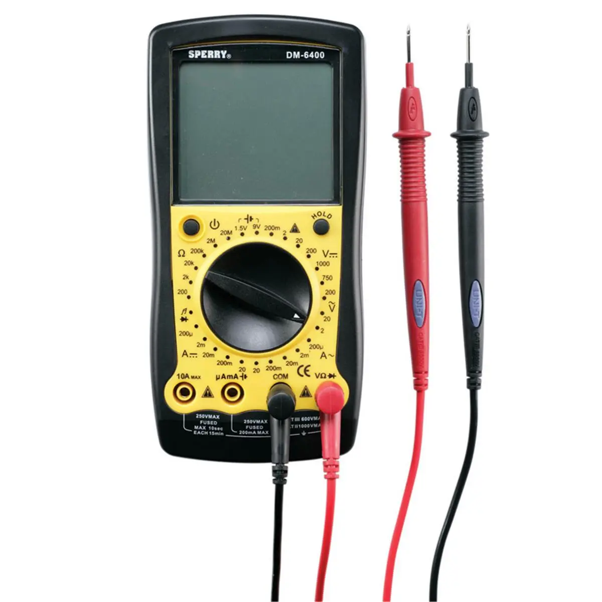 Sperry  4-40-400-750 VAC, 400mV & 4-40-400-1000 VDC LCD Multimeter, Black & Yellow