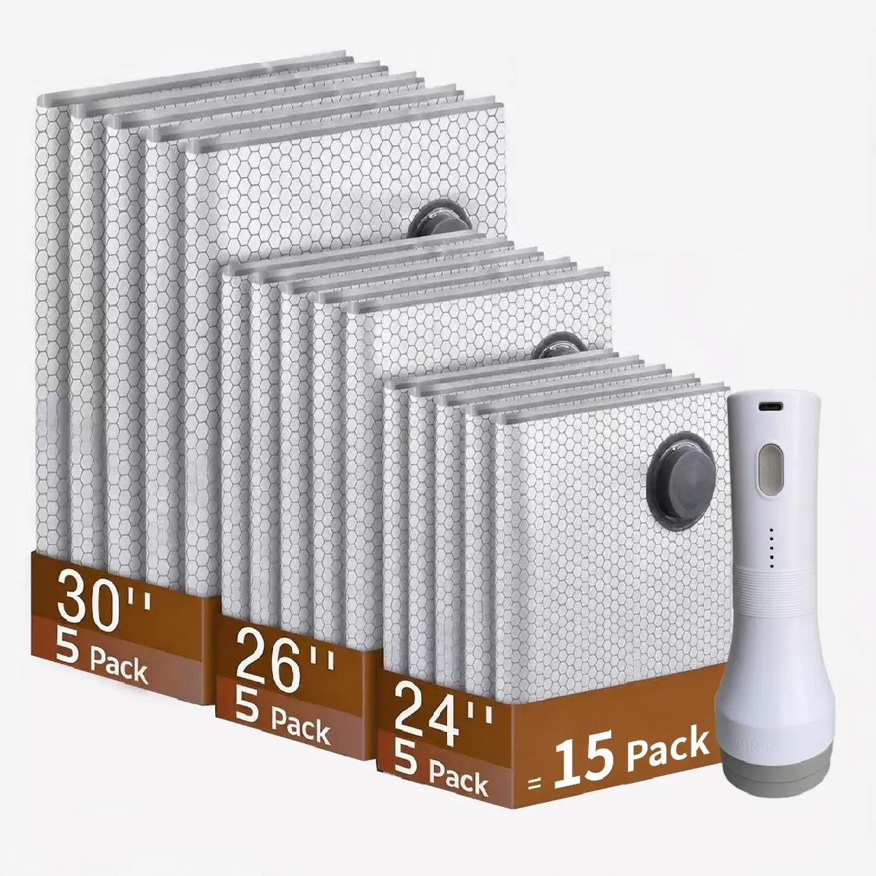 【Summer vibes】X7 Cordless Travel Vacuum Storage Compression Bag Organiser Set with Rechargeable Air Pump (15-Pack), 3 Sizes, 140L/Min Powerful Air Removal, Waterproof Reusable Bags for Travel, Carry-On Suitcases
