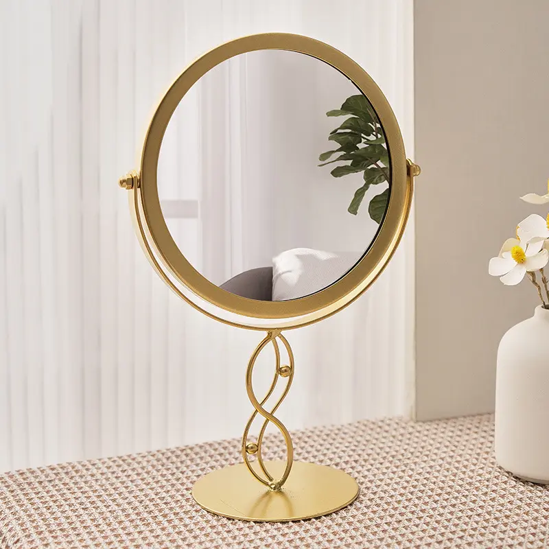 Round HD Mirror with Stand Makeup Mirror for Dorm Room Vanity Clear Surface Light Luxury Modern Mirror Desktop Cosmetic Mirror Circle Mirror