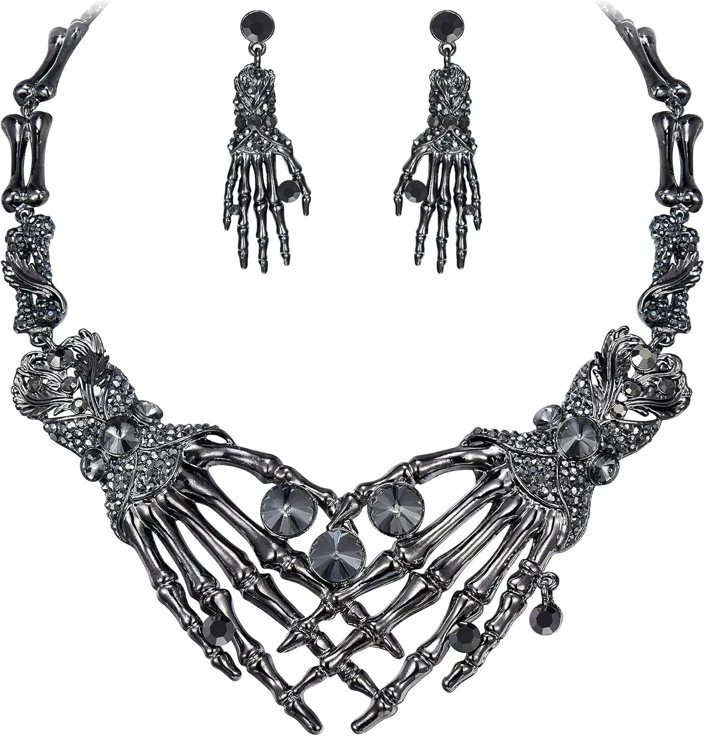 Austrian  Halloween Skeleton Hand Skull Necklace Earrings Set