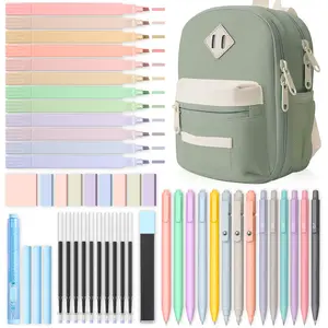 Babysun 51 PCS Aesthetic School Supplies Pen Case, 12 Pastel Highlighters, 8 Black Ink Pens, 6  Mechanical Pencil, 8 Ballpoint Pen，school study Essentials New Year Gift Valentine's Day gift