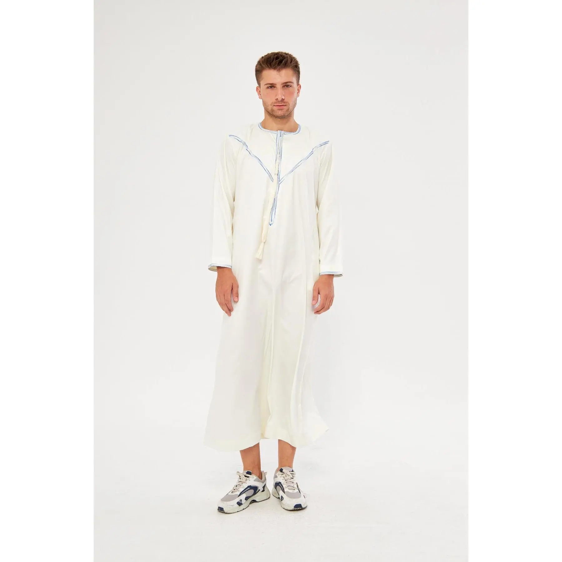 Saleh Omani Blue Print Thobe - White