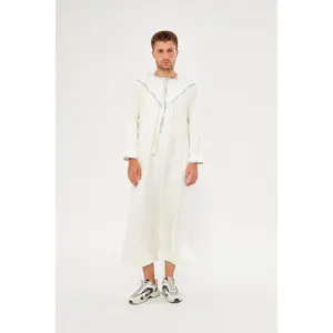 Saleh Omani Blue Print Thobe - White