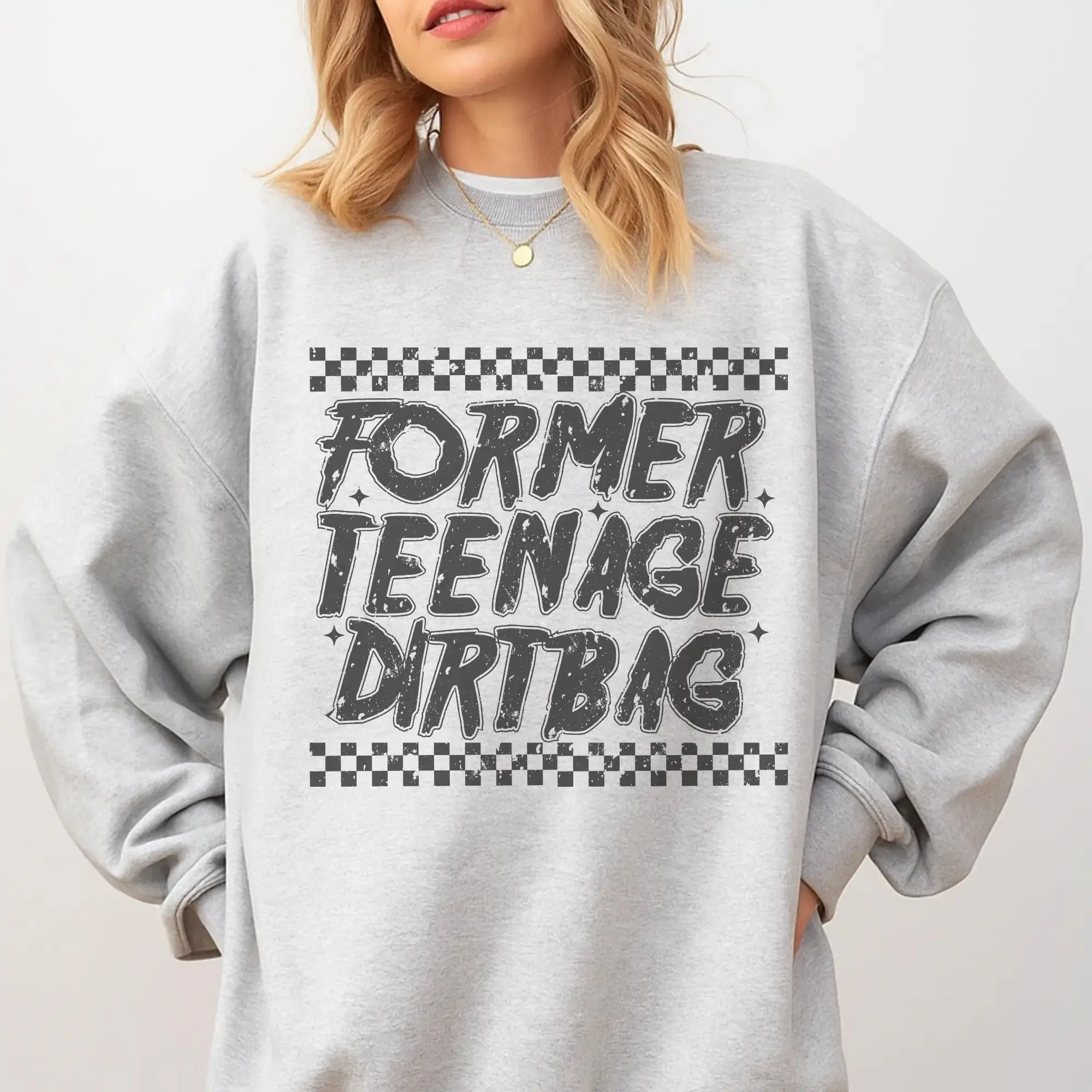 Former Teenage Dirtbag Ash Grey Elder Emo Graphic Sweatshirt Pullover, Soft Unisex Womenswear Comfy by Kaylan Eppes, USA-Made & Printed Apparel