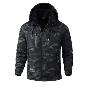 Men's Utility Arctic Fleece Thermal Long Sleeve Outdoor Coat - Thick-Lined Military Python Camouflage Tactical Cargo Jacket with Fabric Pockets, Hem-Enhanced Aesthetic Top, Breathable Design