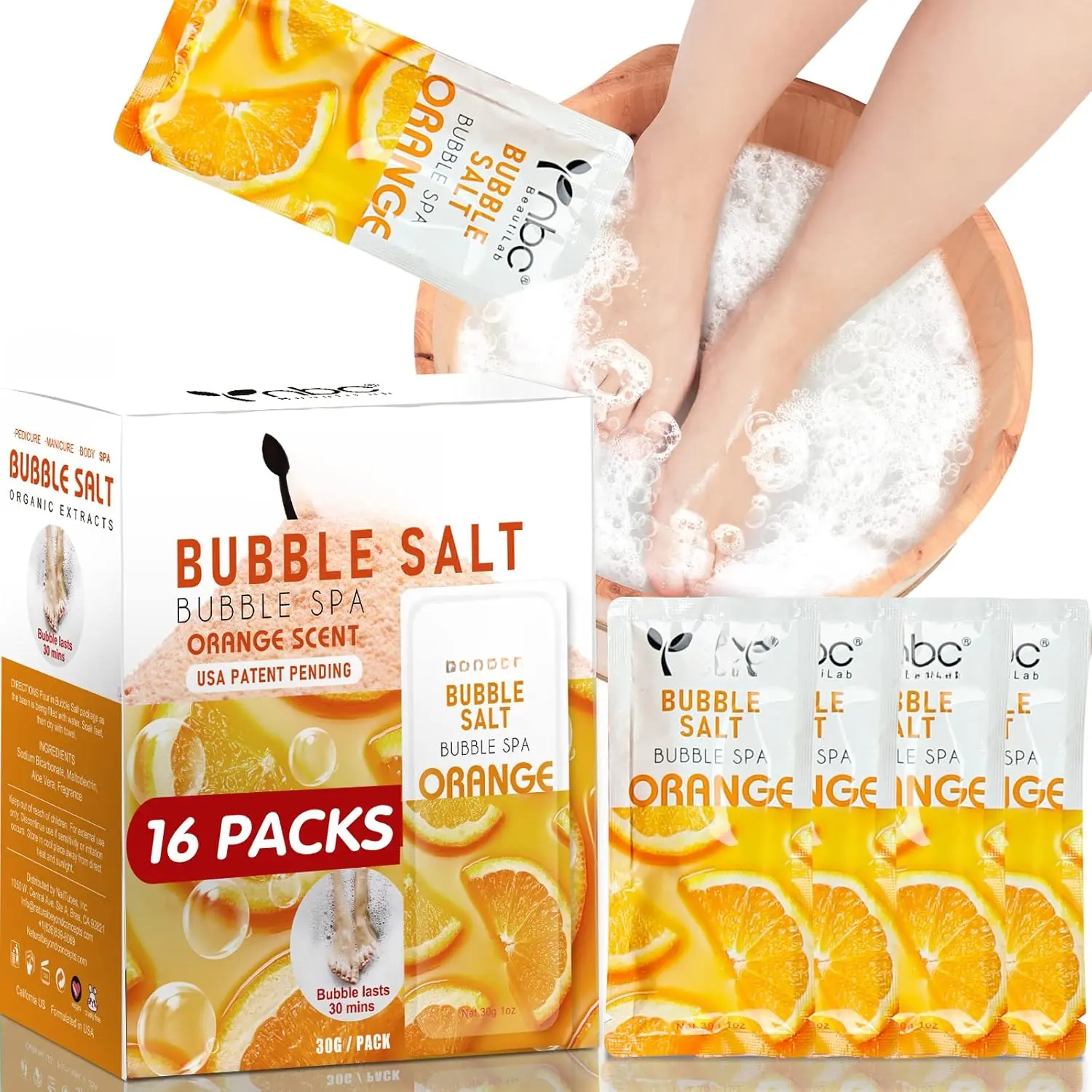 Pedicure Foot Soak, Foot  Soak, Pedicure Kit, Bubble Foot Bath For Tired & Dry Cracked , Athletes , Odor Foot and Softens Calluses, Foot Soak 16 Packs A Box, Orange