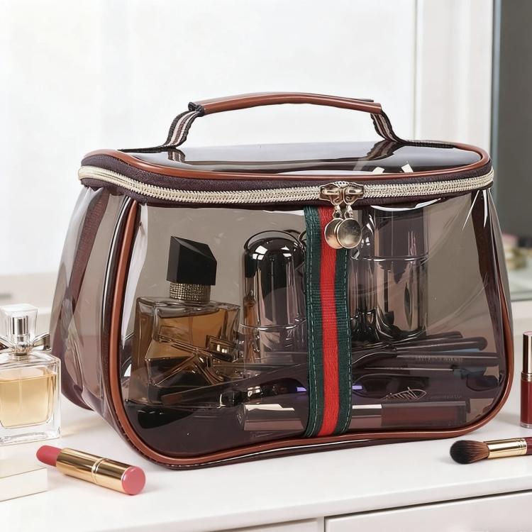 New Retro Vintage Vanity Bag, Large Capacity Makeup Organizer for Women, Waterproof Transparent Toiletry Bag, Portable Skincare Storage Case, Travel Cosmetic Bag for Ladies (Brown)